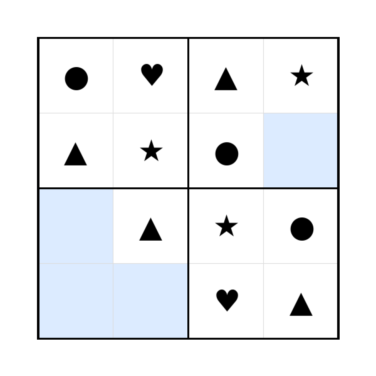 Sudoku-Rätsel Sudoku 4x4 (leicht) für Kleinkinder aus der Kategorie Sudoku - kostenlos ausdrucken