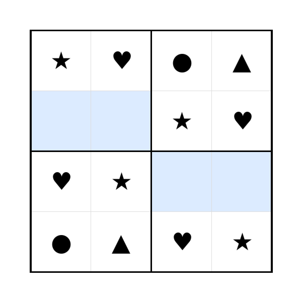 Sudoku-Rätsel Sudoku 4x4 (leicht) für Kleinkinder aus der Kategorie Sudoku - kostenlos ausdrucken
