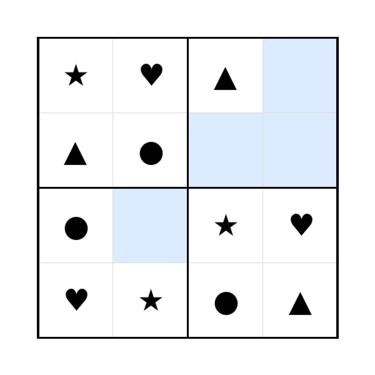 Sudoku-Rätsel Sudoku 4x4 (leicht) für Kleinkinder aus der Kategorie Sudoku - kostenlos ausdrucken