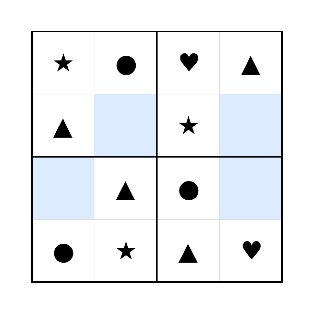 Sudoku-Rätsel Sudoku 4x4 (leicht) für Kleinkinder aus der Kategorie Sudoku - kostenlos ausdrucken