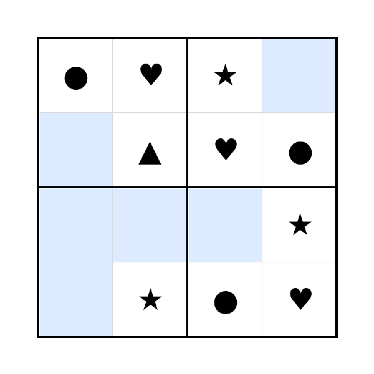 Sudoku-Rätsel Sudoku 4x4 (mittel) für Kleinkinder aus der Kategorie Sudoku - kostenlos ausdrucken