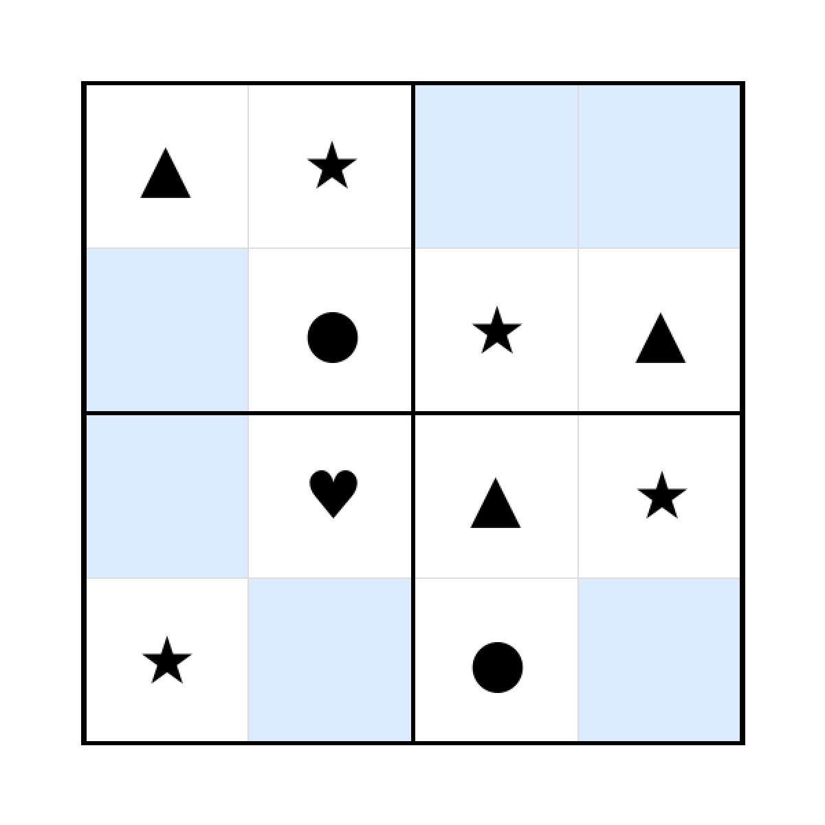 Sudoku-Rätsel Sudoku 4x4 (mittel) für Kleinkinder aus der Kategorie Sudoku - kostenlos ausdrucken