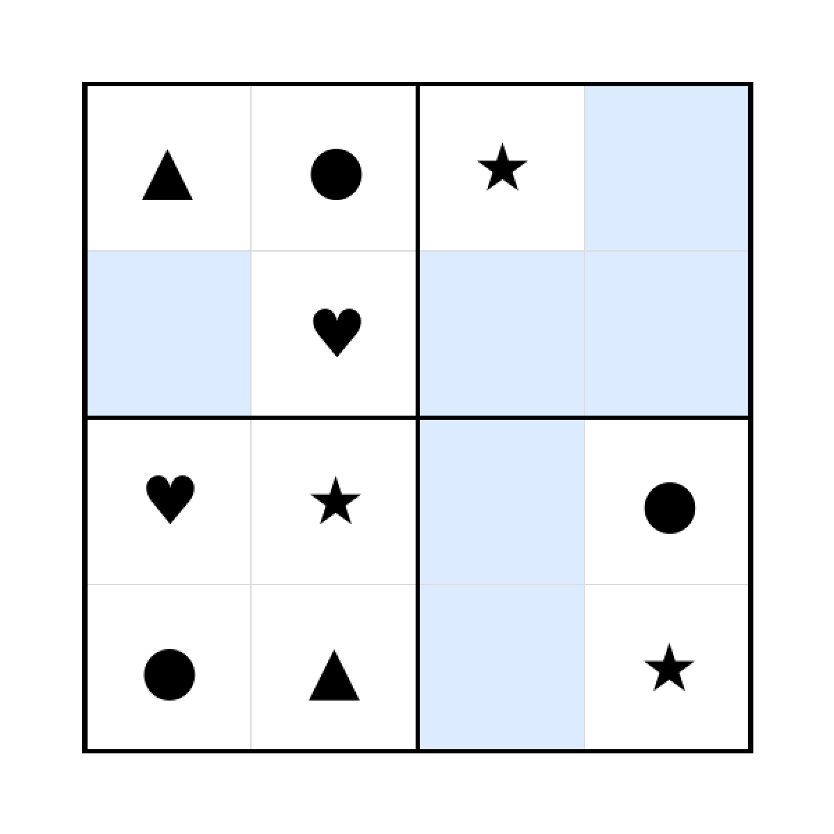 Sudoku-Rätsel Sudoku 4x4 (mittel) für Kleinkinder aus der Kategorie Sudoku - kostenlos ausdrucken