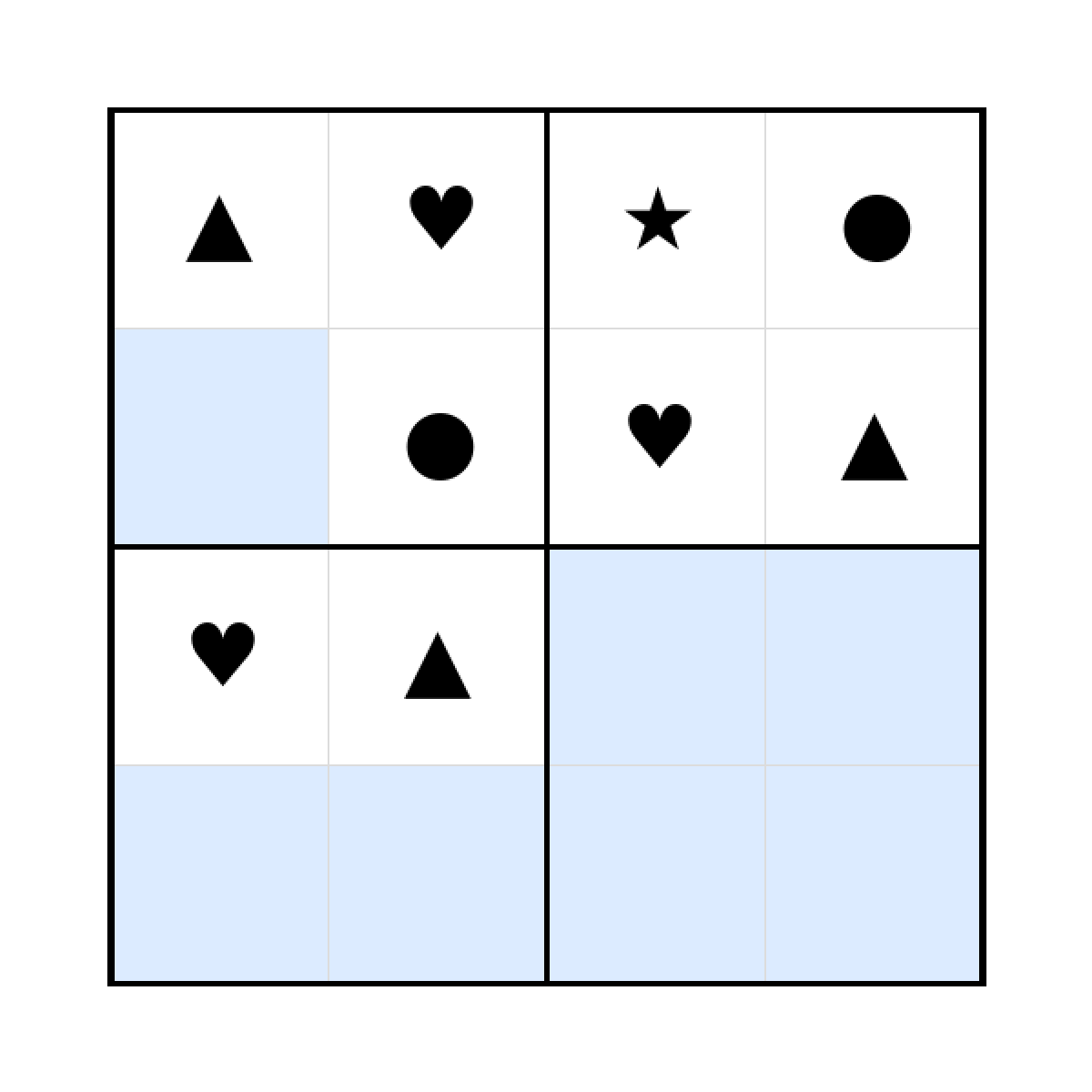 Sudoku-Rätsel Sudoku 4x4 (schwer) für Kleinkinder aus der Kategorie Sudoku - kostenlos ausdrucken