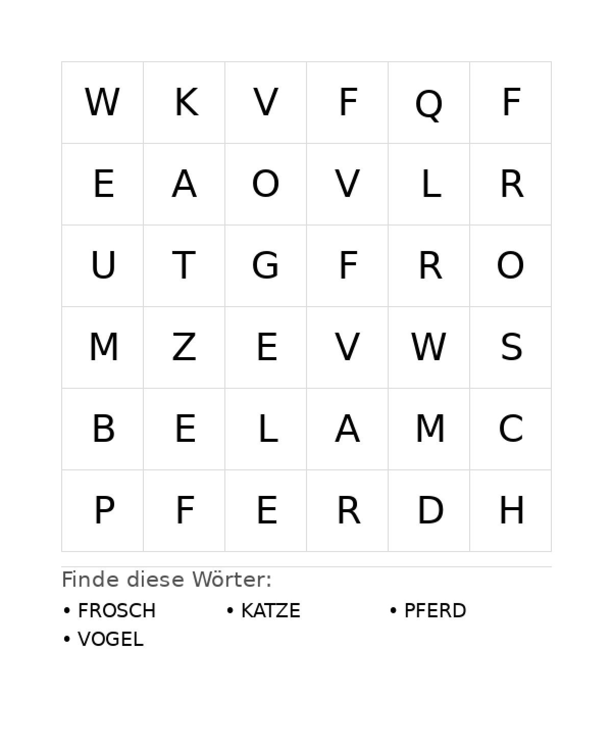 Wortsuchrätsel Wortsuchrätsel: Tiere für Kleinkinder aus der Kategorie Wortsuchrätsel - kostenlos ausdrucken
