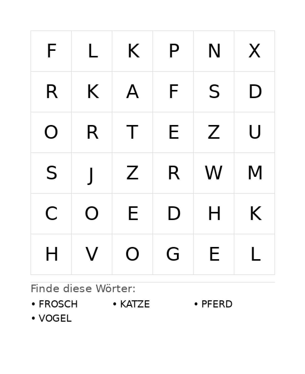 Wortsuchrätsel Wortsuchrätsel: Tiere für Kleinkinder aus der Kategorie Wortsuchrätsel - kostenlos ausdrucken