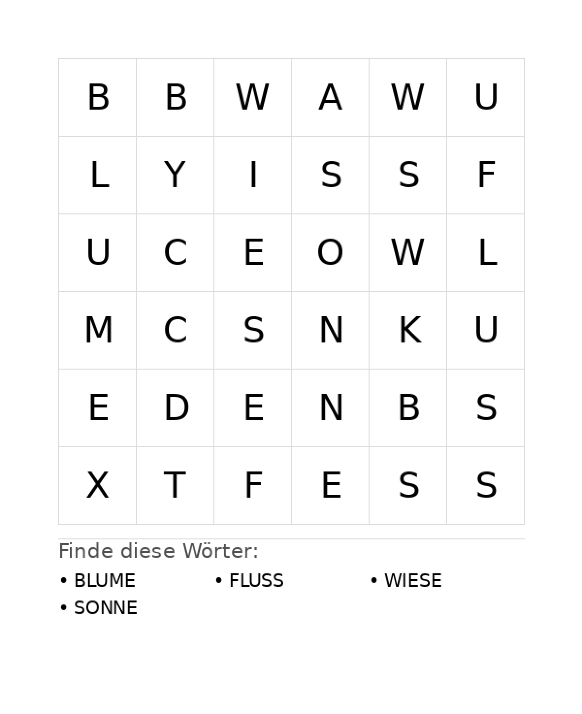 Wortsuchrätsel Wortsuchrätsel: Natur für Kleinkinder aus der Kategorie Wortsuchrätsel - kostenlos ausdrucken