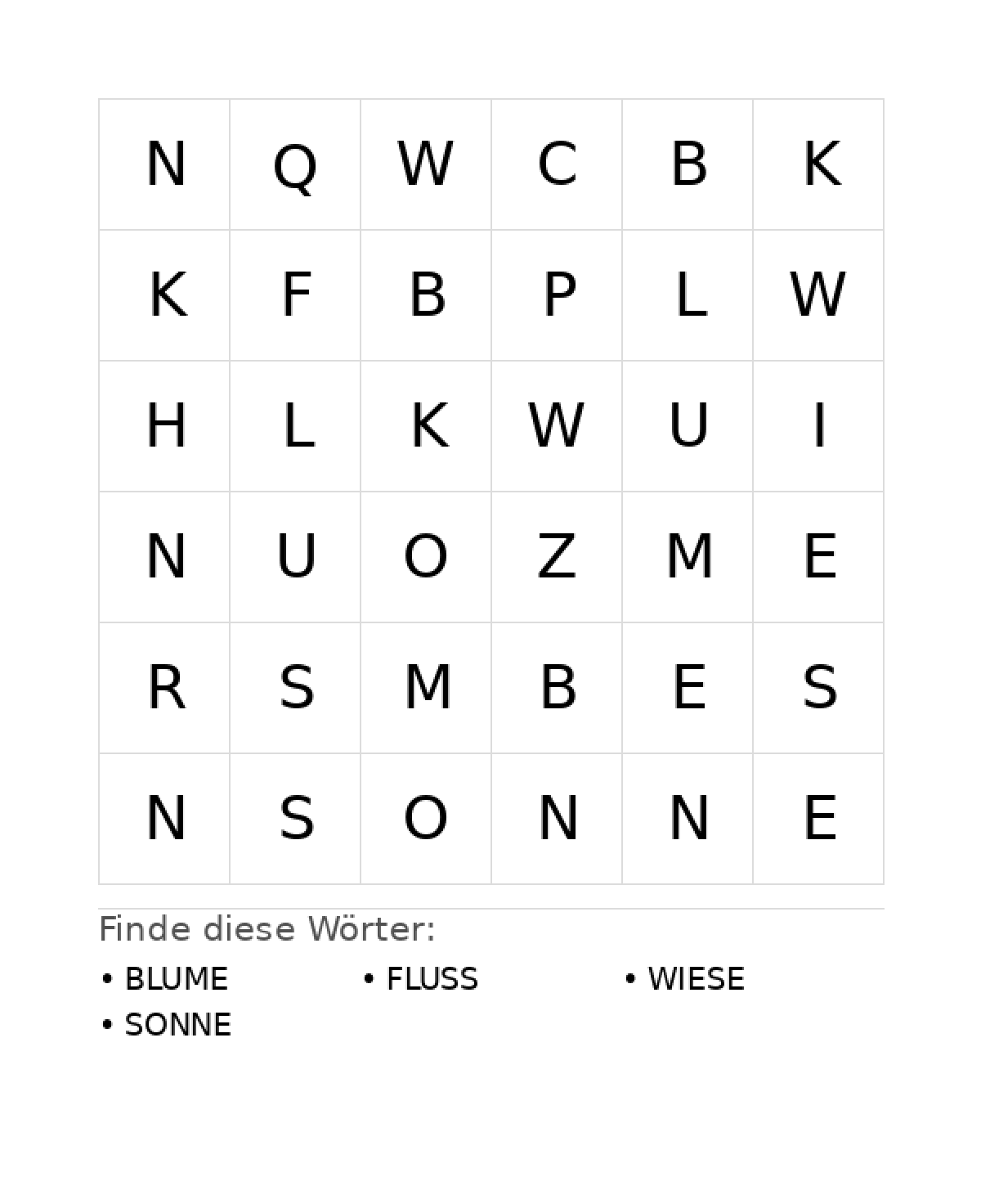 Wortsuchrätsel Wortsuchrätsel: Natur für Kleinkinder aus der Kategorie Wortsuchrätsel - kostenlos ausdrucken