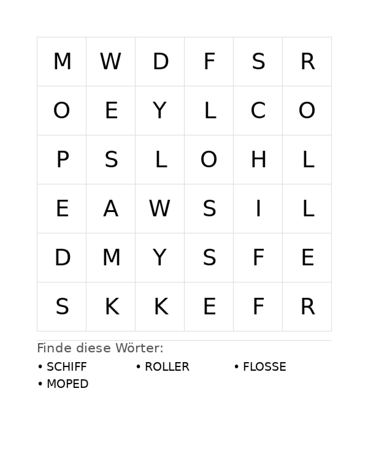 Wortsuchrätsel Wortsuchrätsel: Fahrzeuge für Kleinkinder aus der Kategorie Wortsuchrätsel - kostenlos ausdrucken