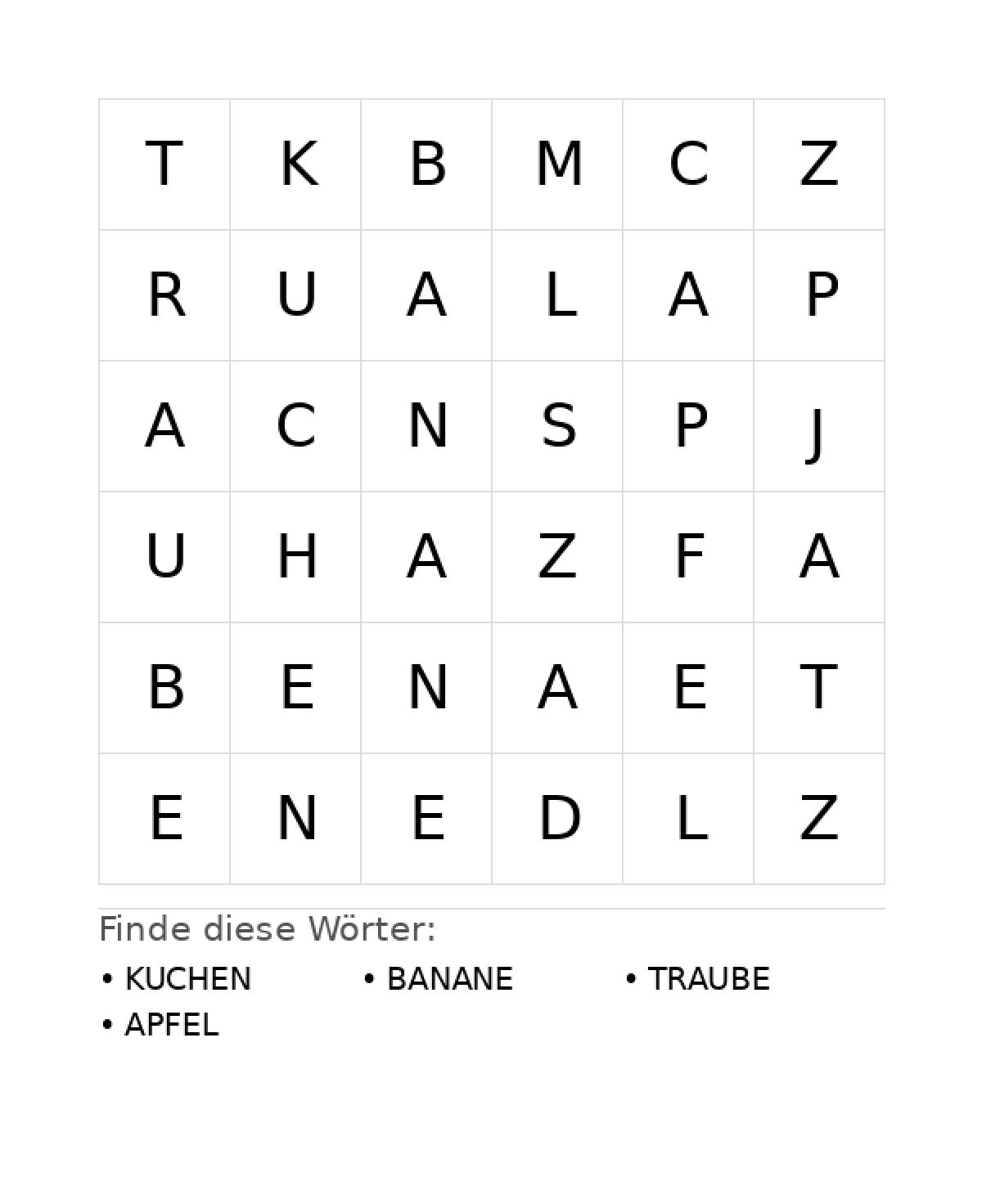 Wortsuchrätsel Wortsuchrätsel: Essen für Kleinkinder aus der Kategorie Wortsuchrätsel - kostenlos ausdrucken