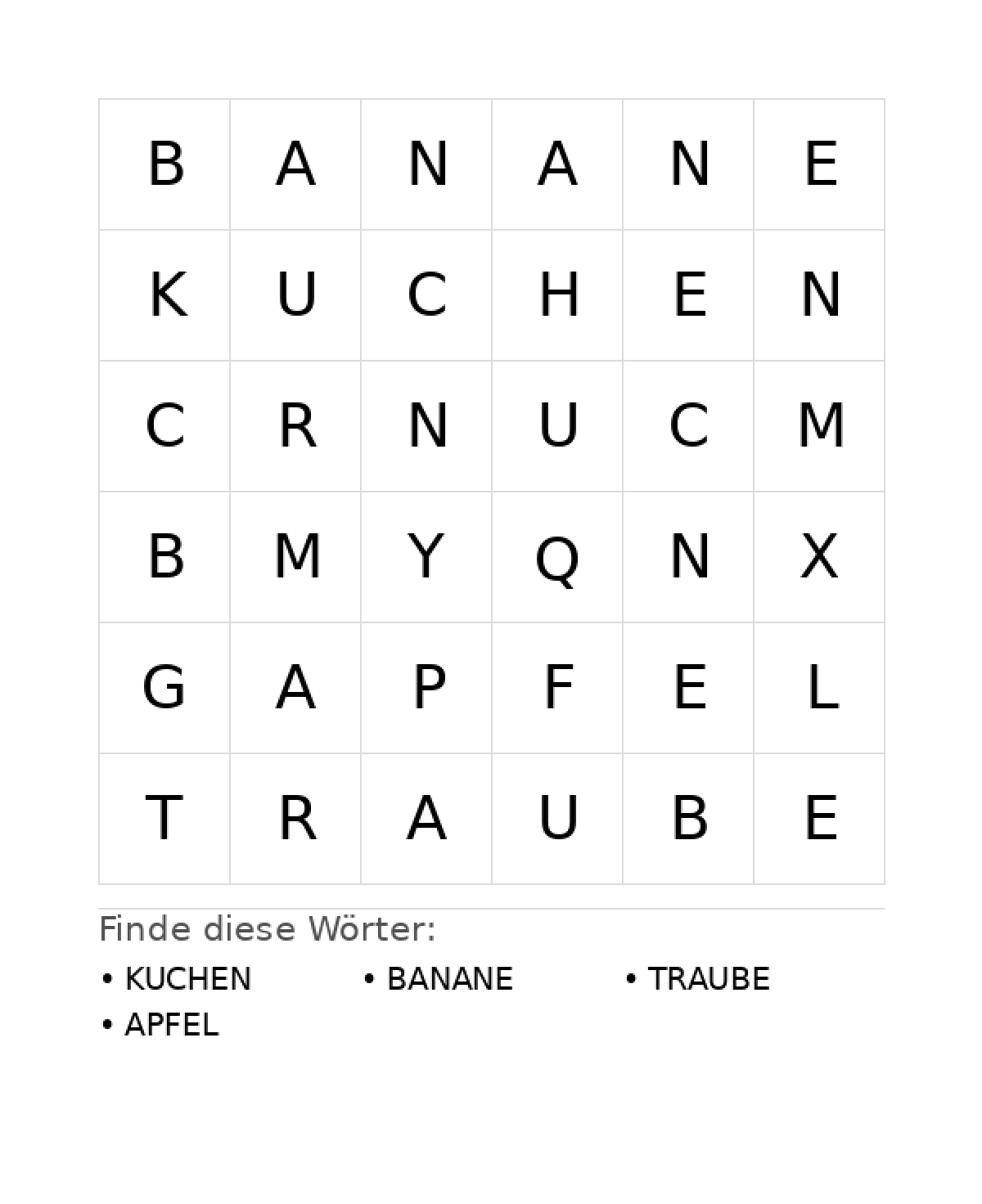 Wortsuchrätsel Wortsuchrätsel: Essen für Kleinkinder aus der Kategorie Wortsuchrätsel - kostenlos ausdrucken