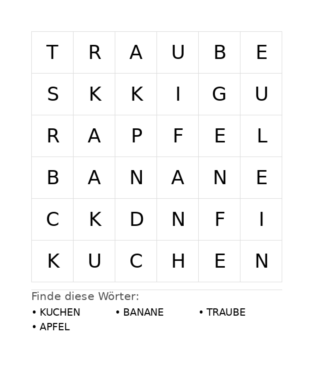 Wortsuchrätsel Wortsuchrätsel: Essen für Kleinkinder aus der Kategorie Wortsuchrätsel - kostenlos ausdrucken