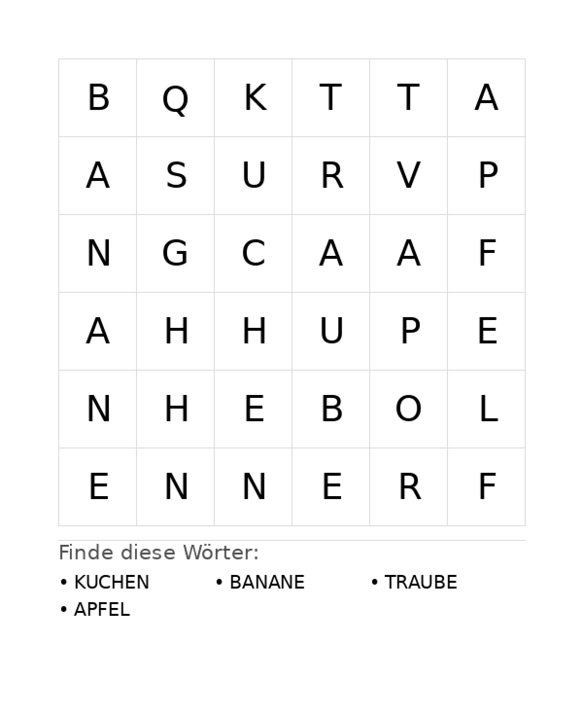 Wortsuchrätsel Wortsuchrätsel: Essen für Kleinkinder aus der Kategorie Wortsuchrätsel - kostenlos ausdrucken