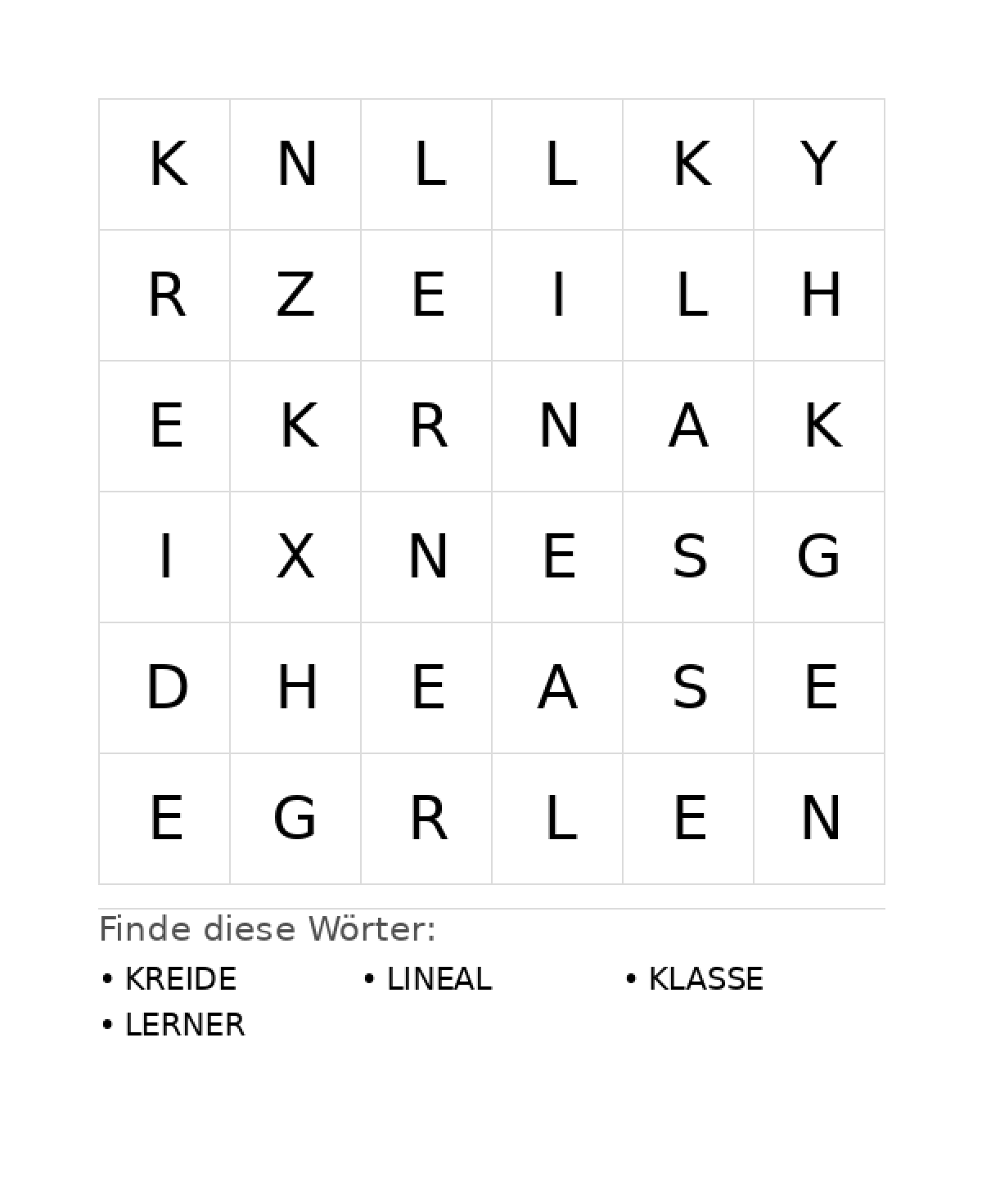 Wortsuchrätsel Wortsuchrätsel: Schule für Kleinkinder aus der Kategorie Wortsuchrätsel - kostenlos ausdrucken