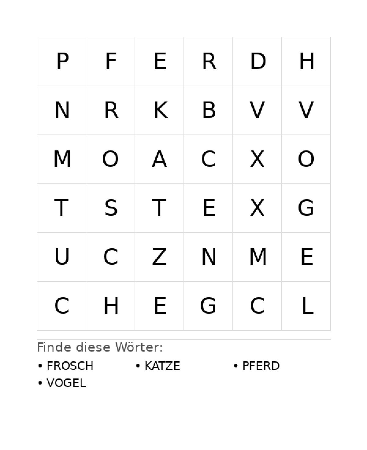 Wortsuchrätsel Wortsuchrätsel: Tiere für Kleinkinder aus der Kategorie Wortsuchrätsel - kostenlos ausdrucken