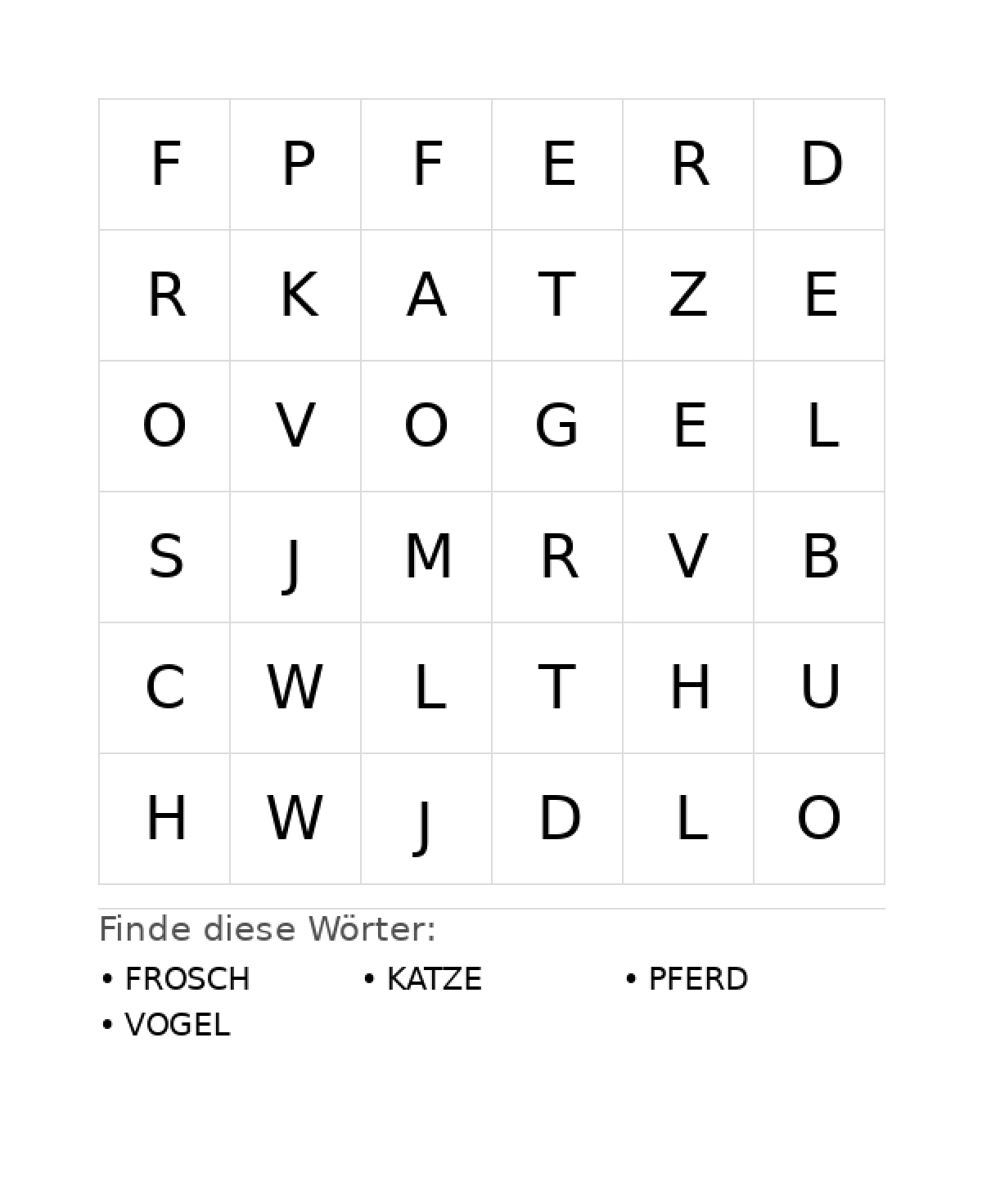 Wortsuchrätsel Wortsuchrätsel: Tiere für Kleinkinder aus der Kategorie Wortsuchrätsel - kostenlos ausdrucken