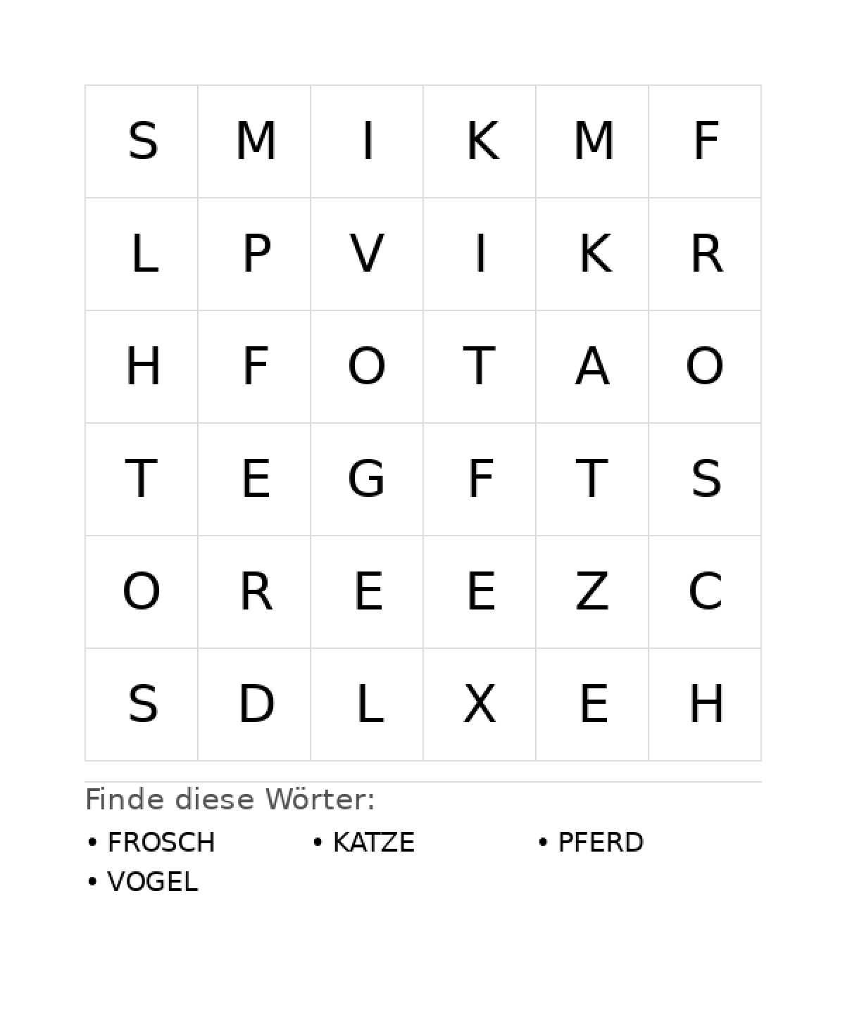 Wortsuchrätsel Wortsuchrätsel: Tiere für Kleinkinder aus der Kategorie Wortsuchrätsel - kostenlos ausdrucken