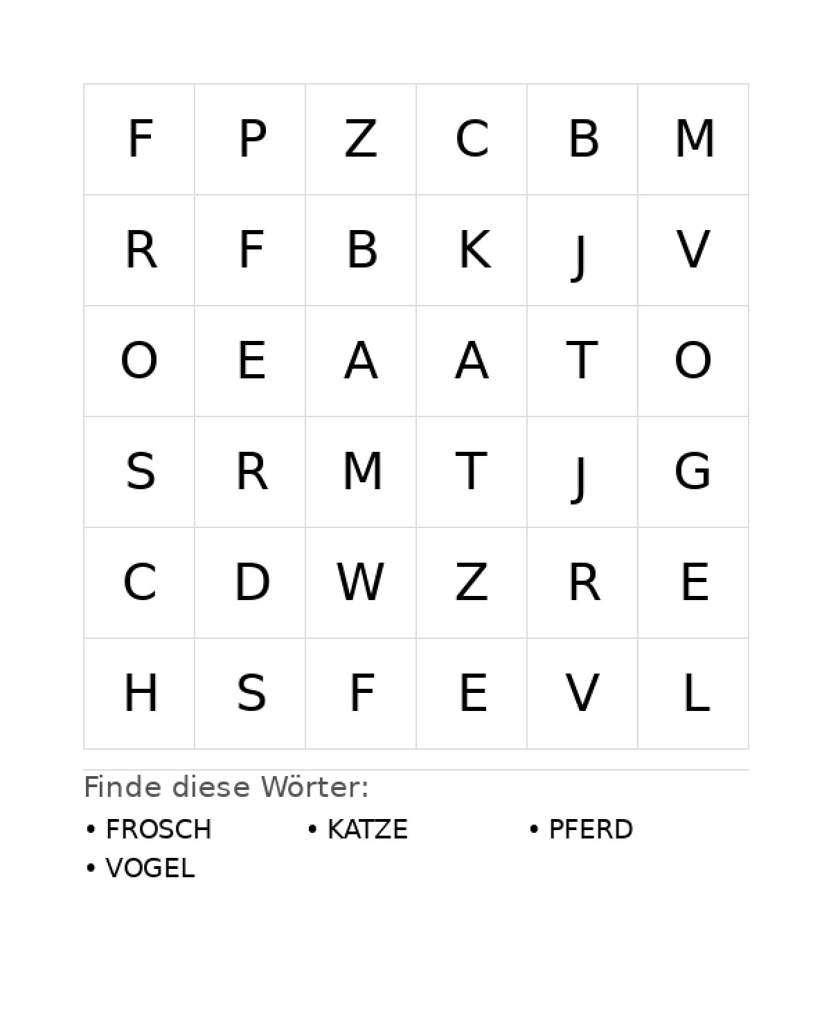 Wortsuchrätsel Wortsuchrätsel: Tiere für Kleinkinder aus der Kategorie Wortsuchrätsel - kostenlos ausdrucken