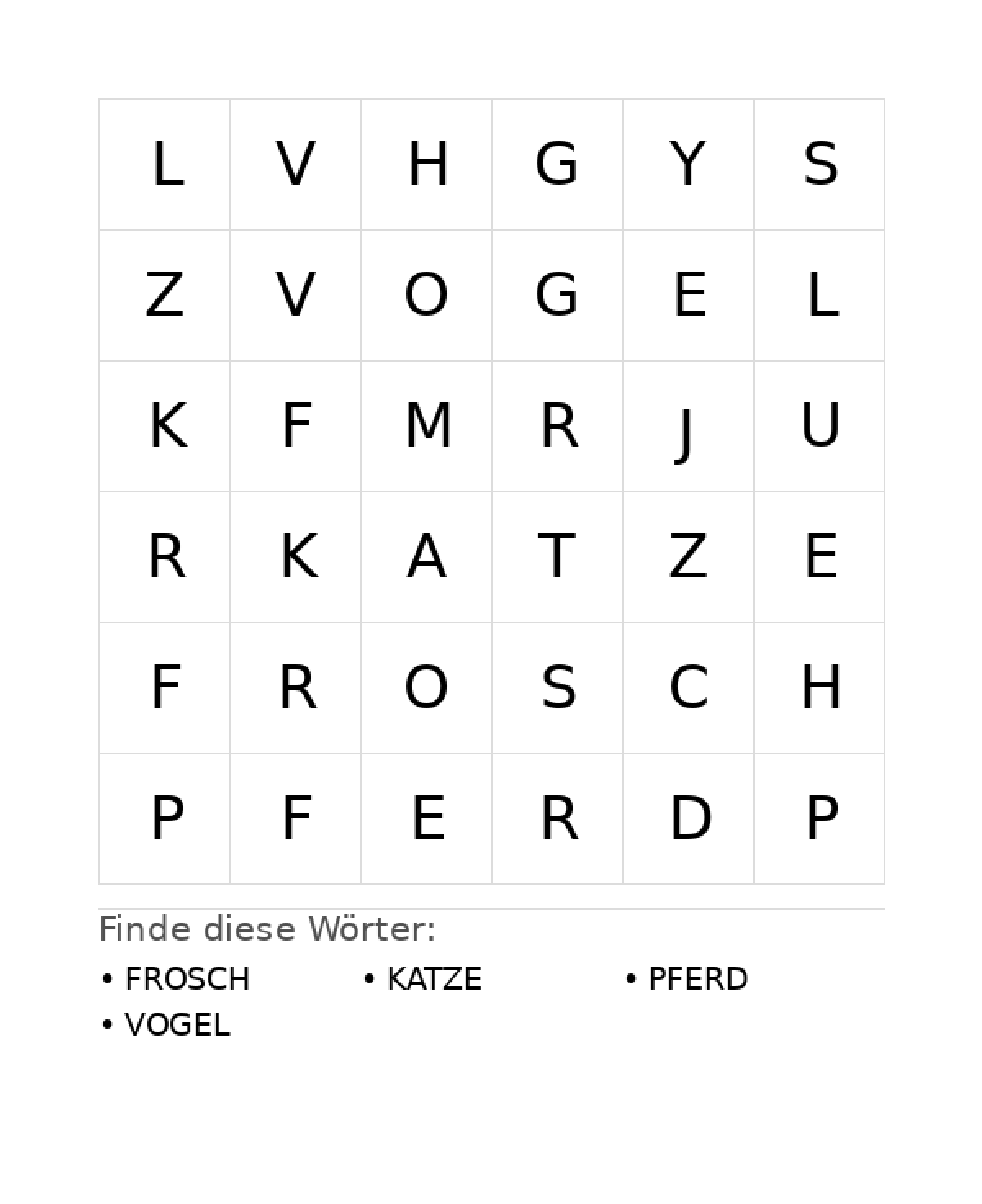 Wortsuchrätsel Wortsuchrätsel: Tiere für Kleinkinder aus der Kategorie Wortsuchrätsel - kostenlos ausdrucken