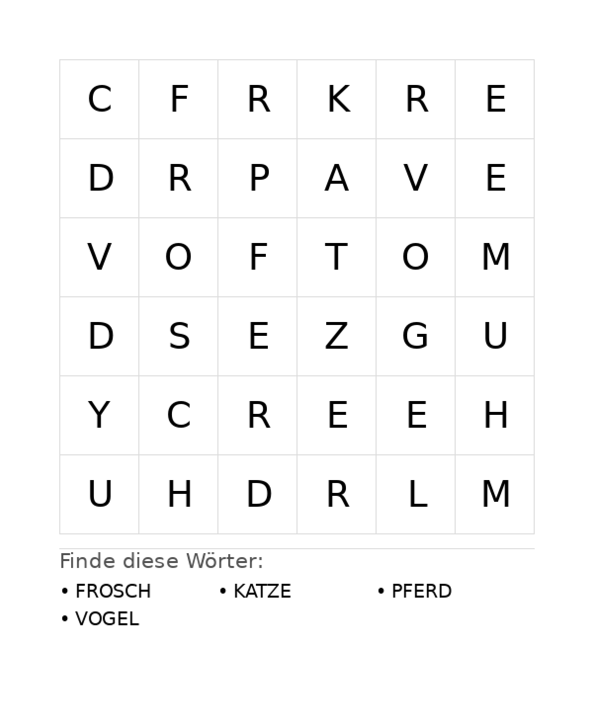 Wortsuchrätsel Wortsuchrätsel: Tiere für Kleinkinder aus der Kategorie Wortsuchrätsel - kostenlos ausdrucken