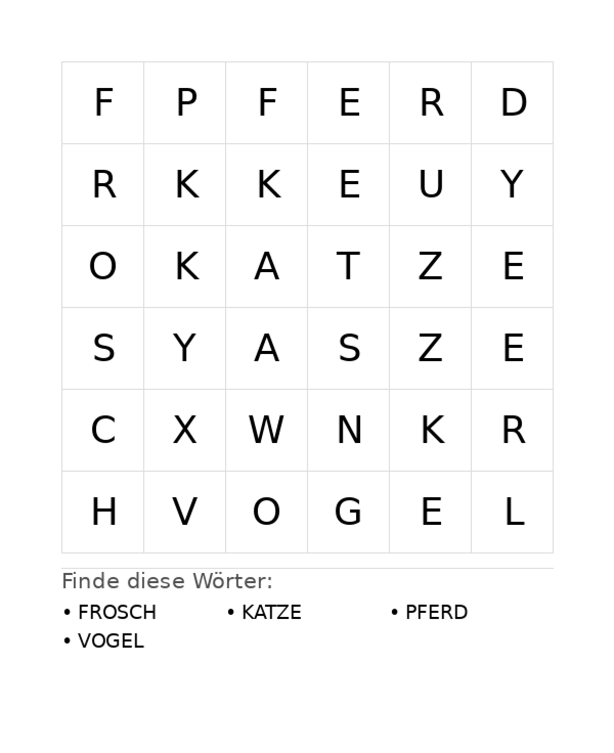Wortsuchrätsel Wortsuchrätsel: Tiere für Kleinkinder aus der Kategorie Wortsuchrätsel - kostenlos ausdrucken