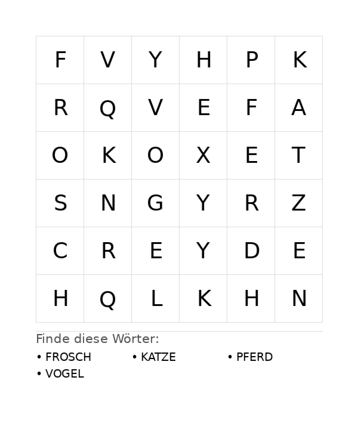Wortsuchrätsel Wortsuchrätsel: Tiere für Kleinkinder aus der Kategorie Wortsuchrätsel - kostenlos ausdrucken