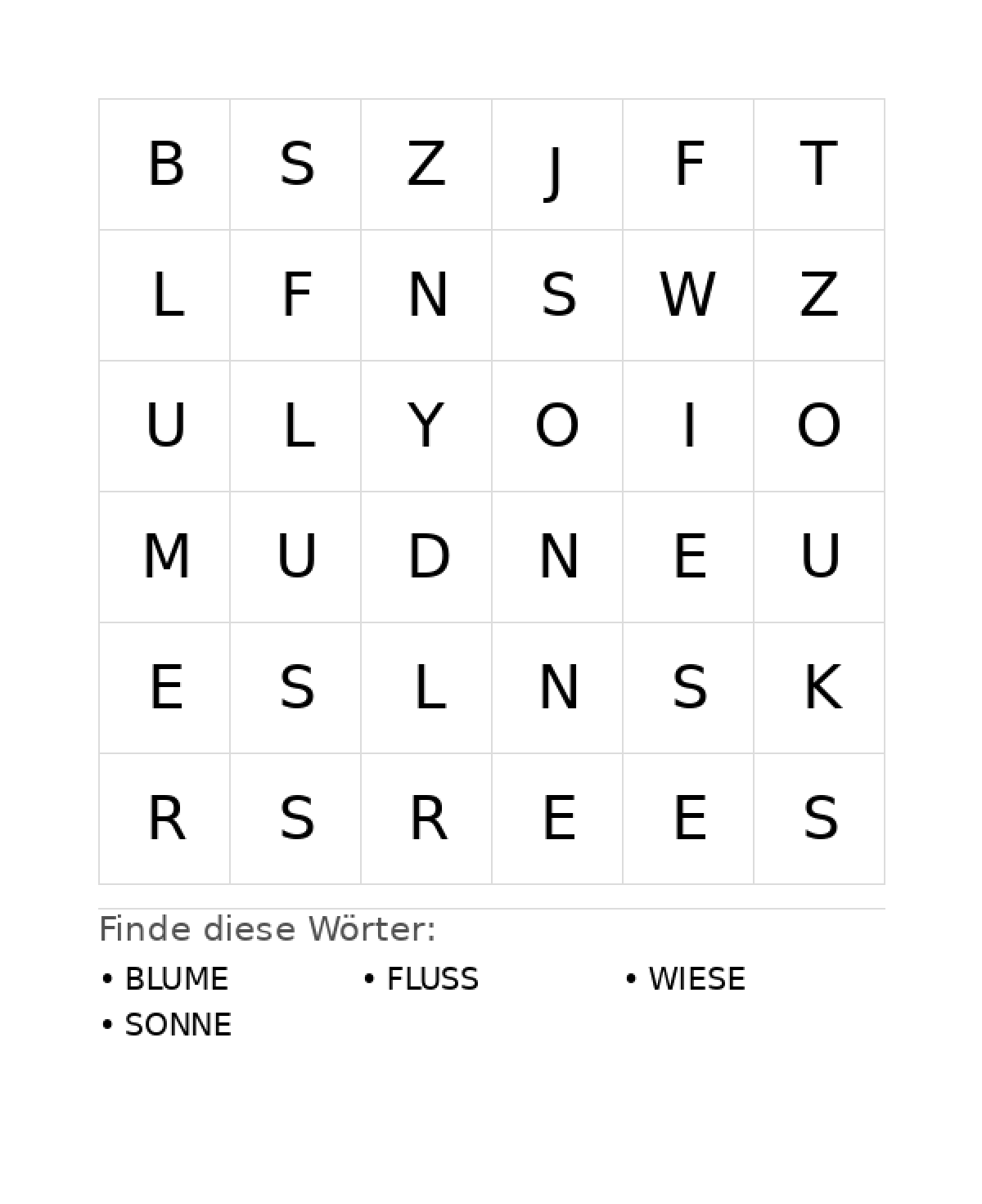 Wortsuchrätsel Wortsuchrätsel: Natur für Kleinkinder aus der Kategorie Wortsuchrätsel - kostenlos ausdrucken