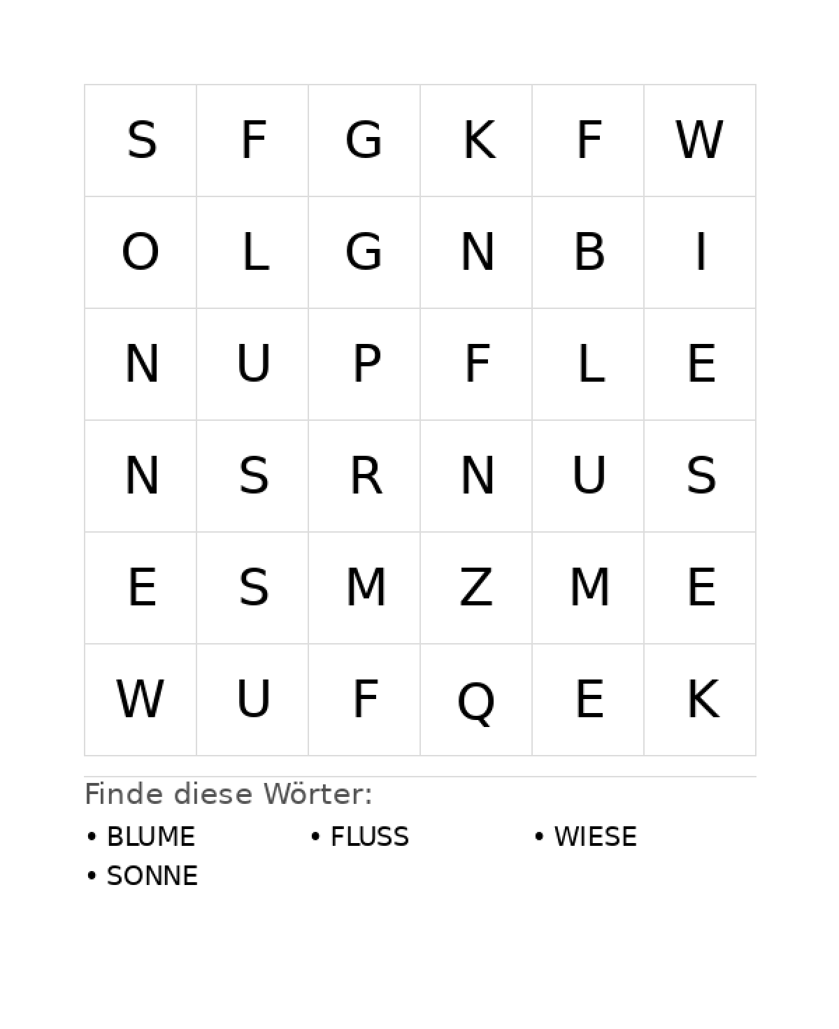 Wortsuchrätsel Wortsuchrätsel: Natur für Kleinkinder aus der Kategorie Wortsuchrätsel - kostenlos ausdrucken