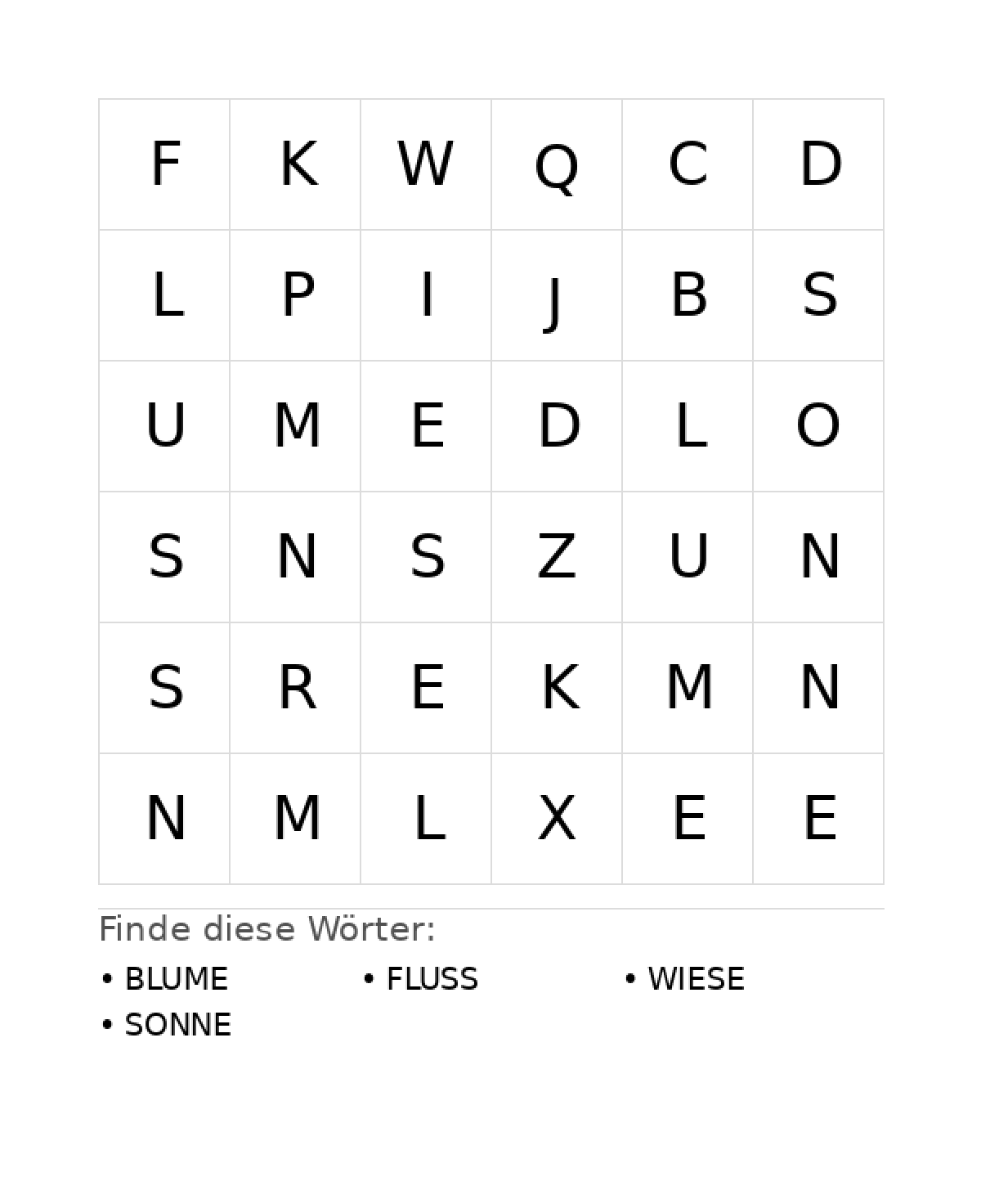 Wortsuchrätsel Wortsuchrätsel: Natur für Kleinkinder aus der Kategorie Wortsuchrätsel - kostenlos ausdrucken
