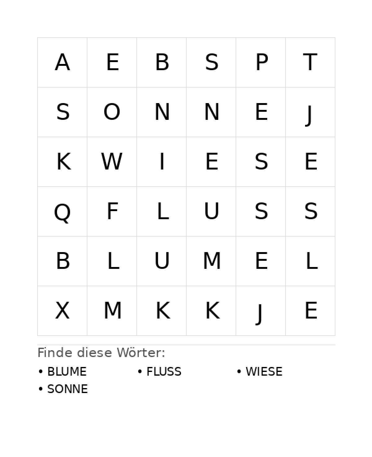 Wortsuchrätsel Wortsuchrätsel: Natur für Kleinkinder aus der Kategorie Wortsuchrätsel - kostenlos ausdrucken