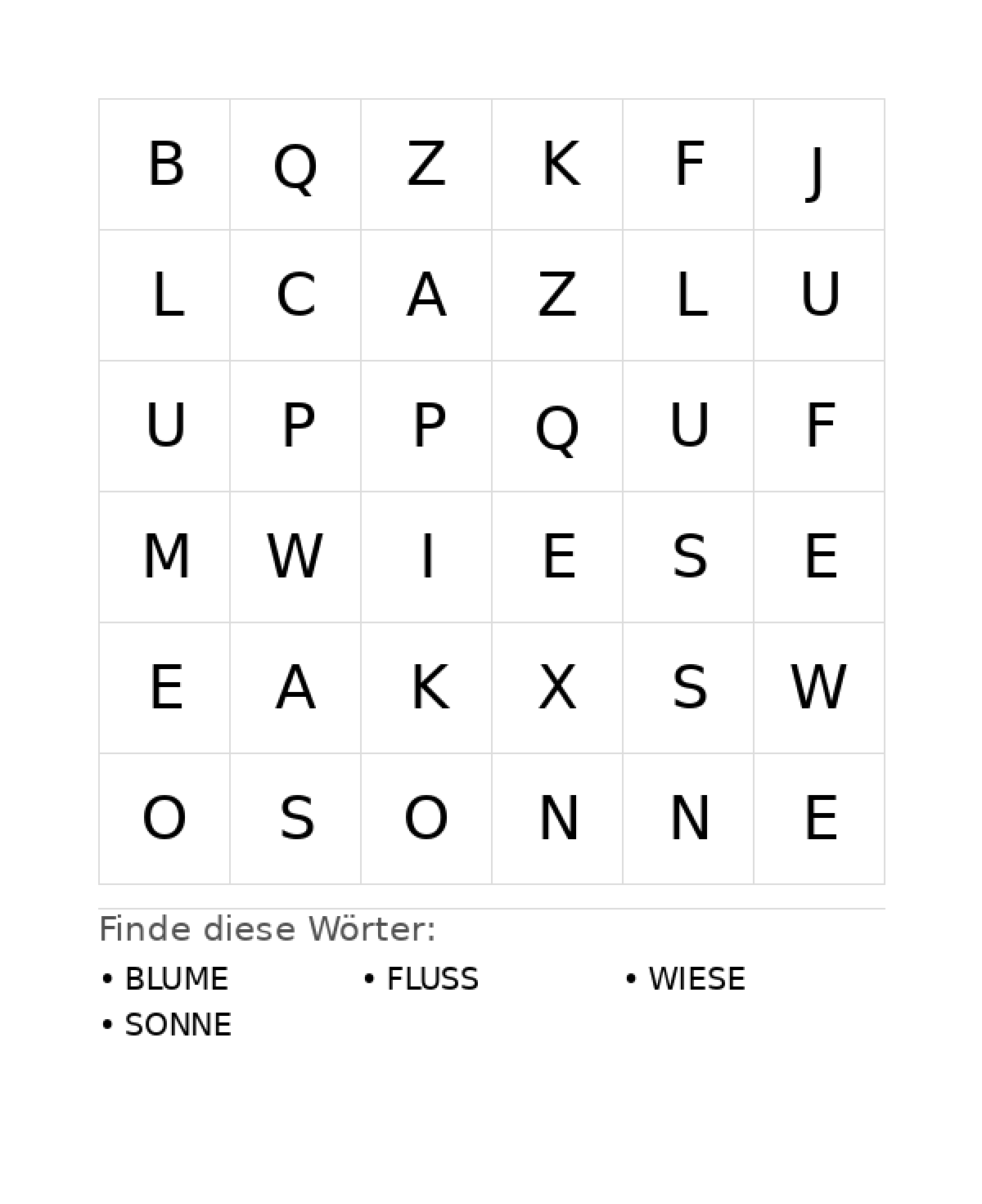 Wortsuchrätsel Wortsuchrätsel: Natur für Kleinkinder aus der Kategorie Wortsuchrätsel - kostenlos ausdrucken