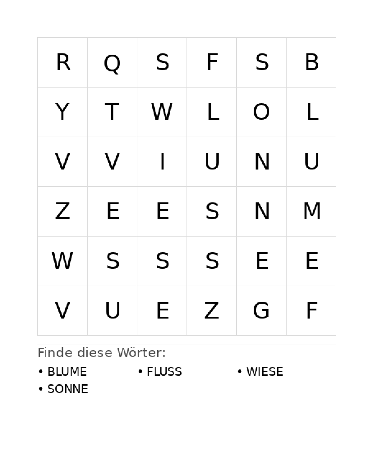 Wortsuchrätsel Wortsuchrätsel: Natur für Kleinkinder aus der Kategorie Wortsuchrätsel - kostenlos ausdrucken