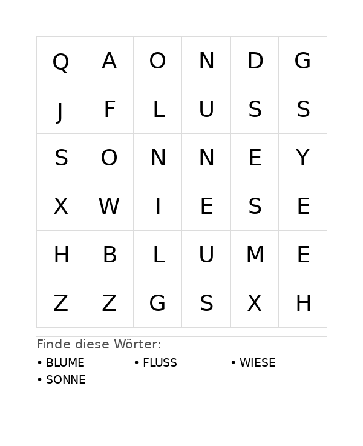 Wortsuchrätsel Wortsuchrätsel: Natur für Kleinkinder aus der Kategorie Wortsuchrätsel - kostenlos ausdrucken
