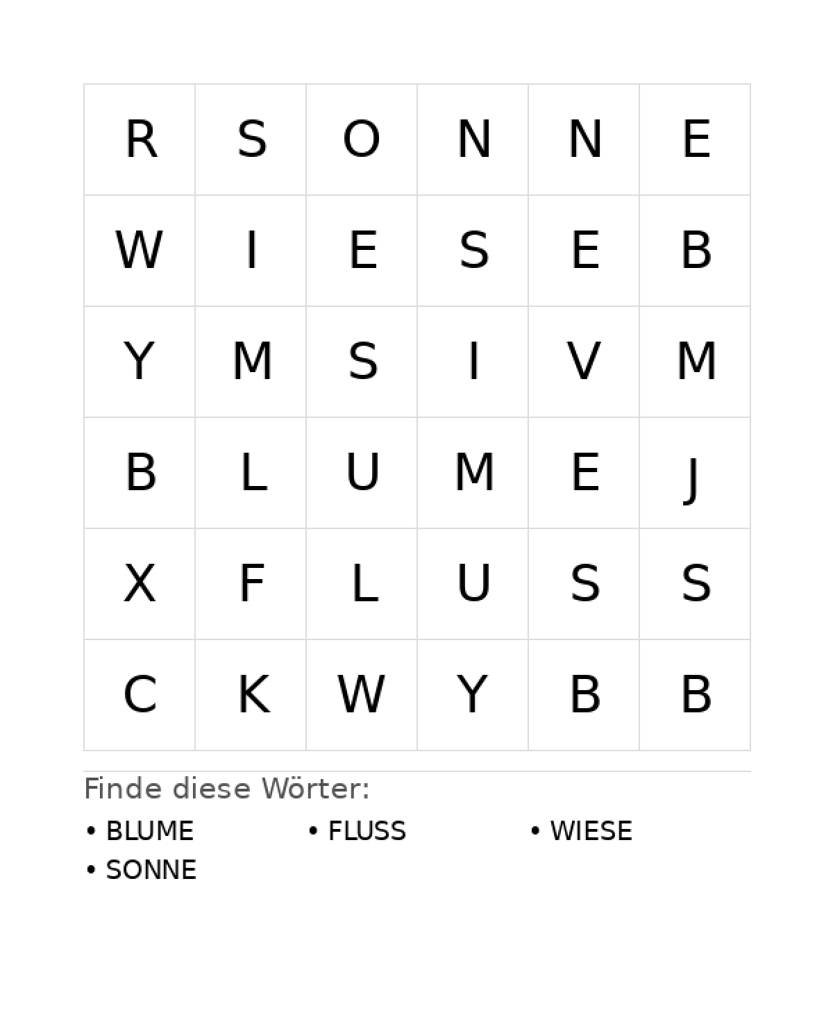 Wortsuchrätsel Wortsuchrätsel: Natur für Kleinkinder aus der Kategorie Wortsuchrätsel - kostenlos ausdrucken