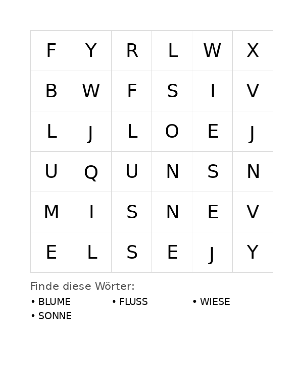 Wortsuchrätsel Wortsuchrätsel: Natur für Kleinkinder aus der Kategorie Wortsuchrätsel - kostenlos ausdrucken