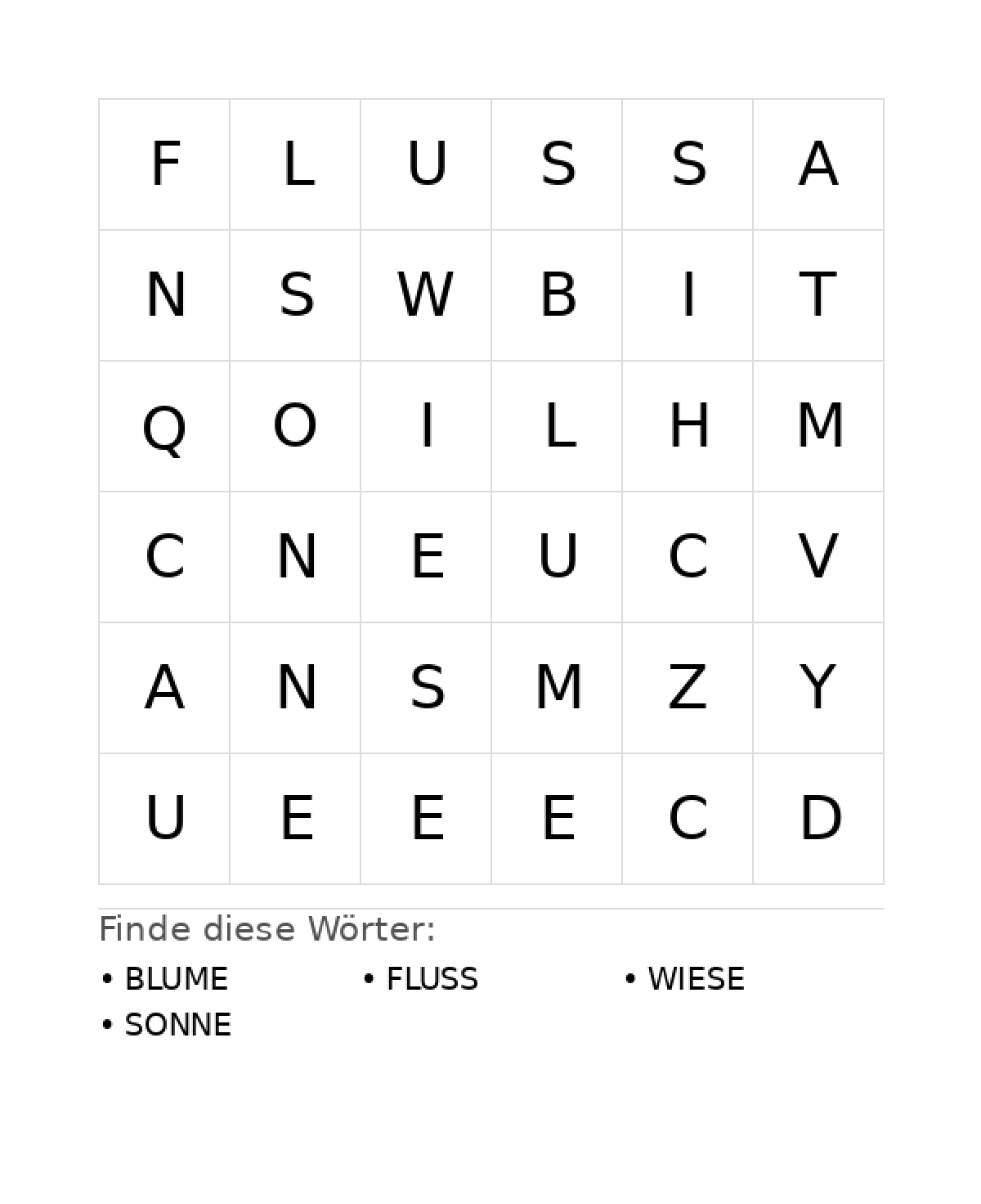 Wortsuchrätsel Wortsuchrätsel: Natur für Kleinkinder aus der Kategorie Wortsuchrätsel - kostenlos ausdrucken
