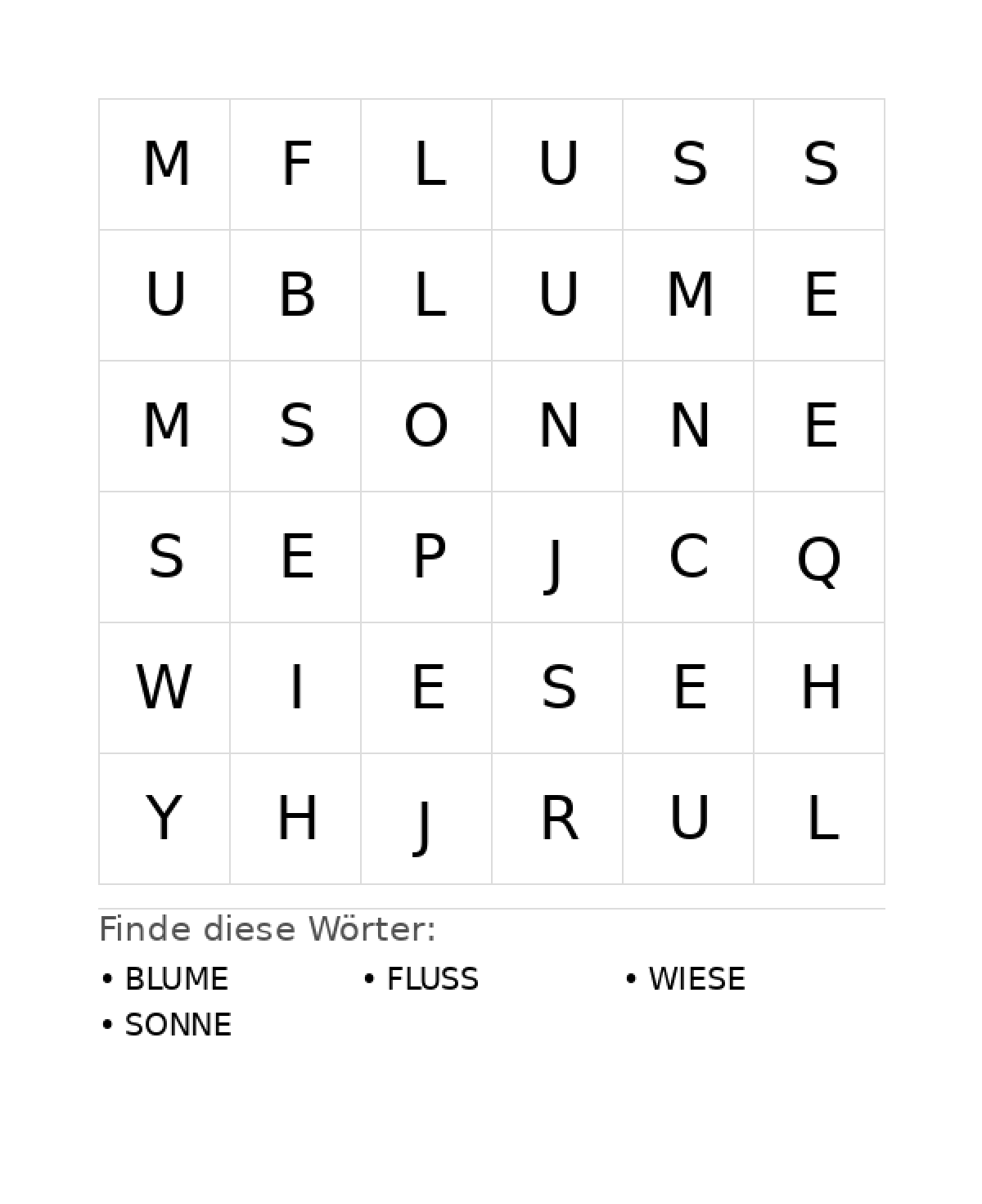 Wortsuchrätsel Wortsuchrätsel: Natur für Kleinkinder aus der Kategorie Wortsuchrätsel - kostenlos ausdrucken