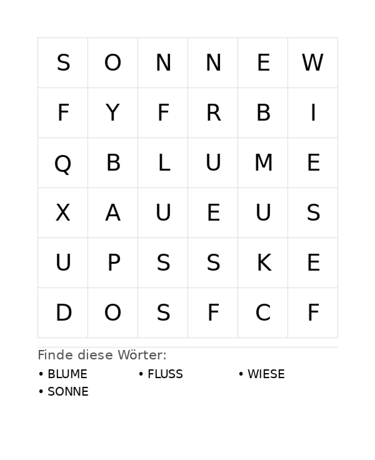 Wortsuchrätsel Wortsuchrätsel: Natur für Kleinkinder aus der Kategorie Wortsuchrätsel - kostenlos ausdrucken
