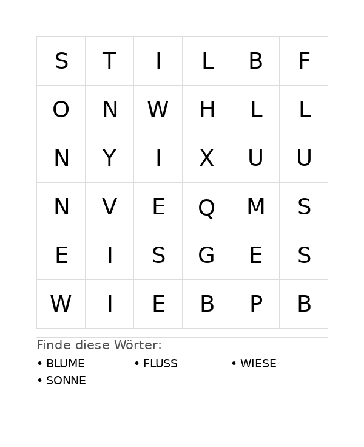 Wortsuchrätsel Wortsuchrätsel: Natur für Kleinkinder aus der Kategorie Wortsuchrätsel - kostenlos ausdrucken