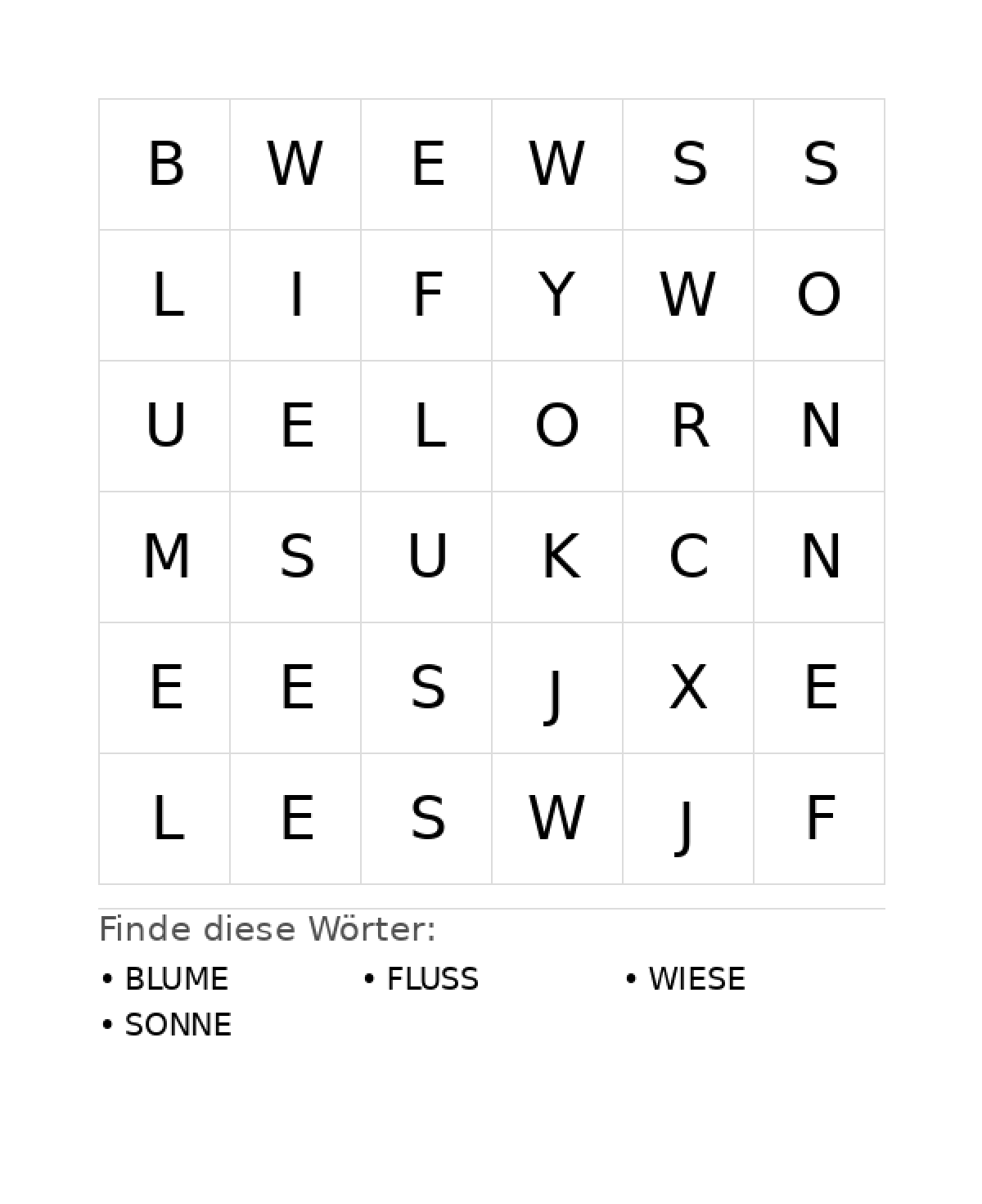 Wortsuchrätsel Wortsuchrätsel: Natur für Kleinkinder aus der Kategorie Wortsuchrätsel - kostenlos ausdrucken