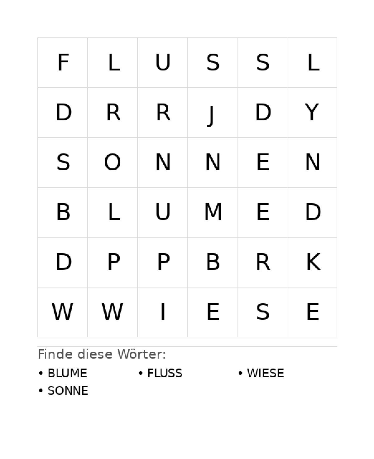 Wortsuchrätsel Wortsuchrätsel: Natur für Kleinkinder aus der Kategorie Wortsuchrätsel - kostenlos ausdrucken