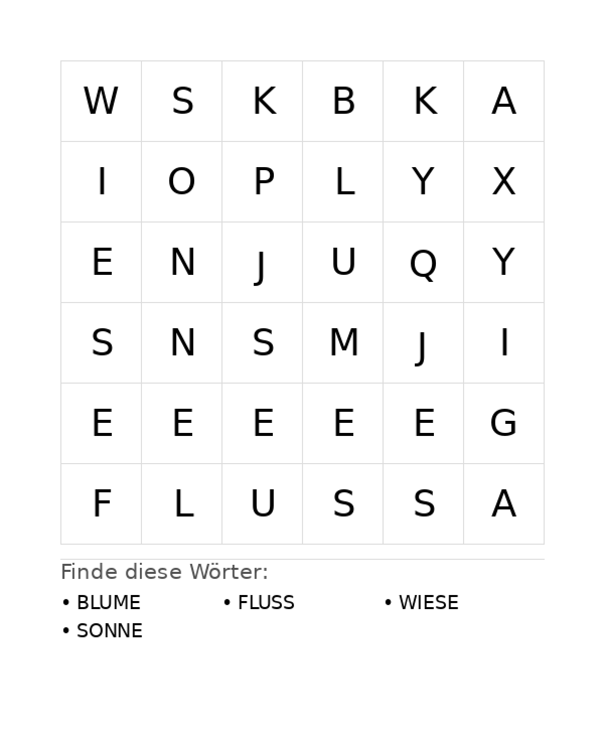 Wortsuchrätsel Wortsuchrätsel: Natur für Kleinkinder aus der Kategorie Wortsuchrätsel - kostenlos ausdrucken