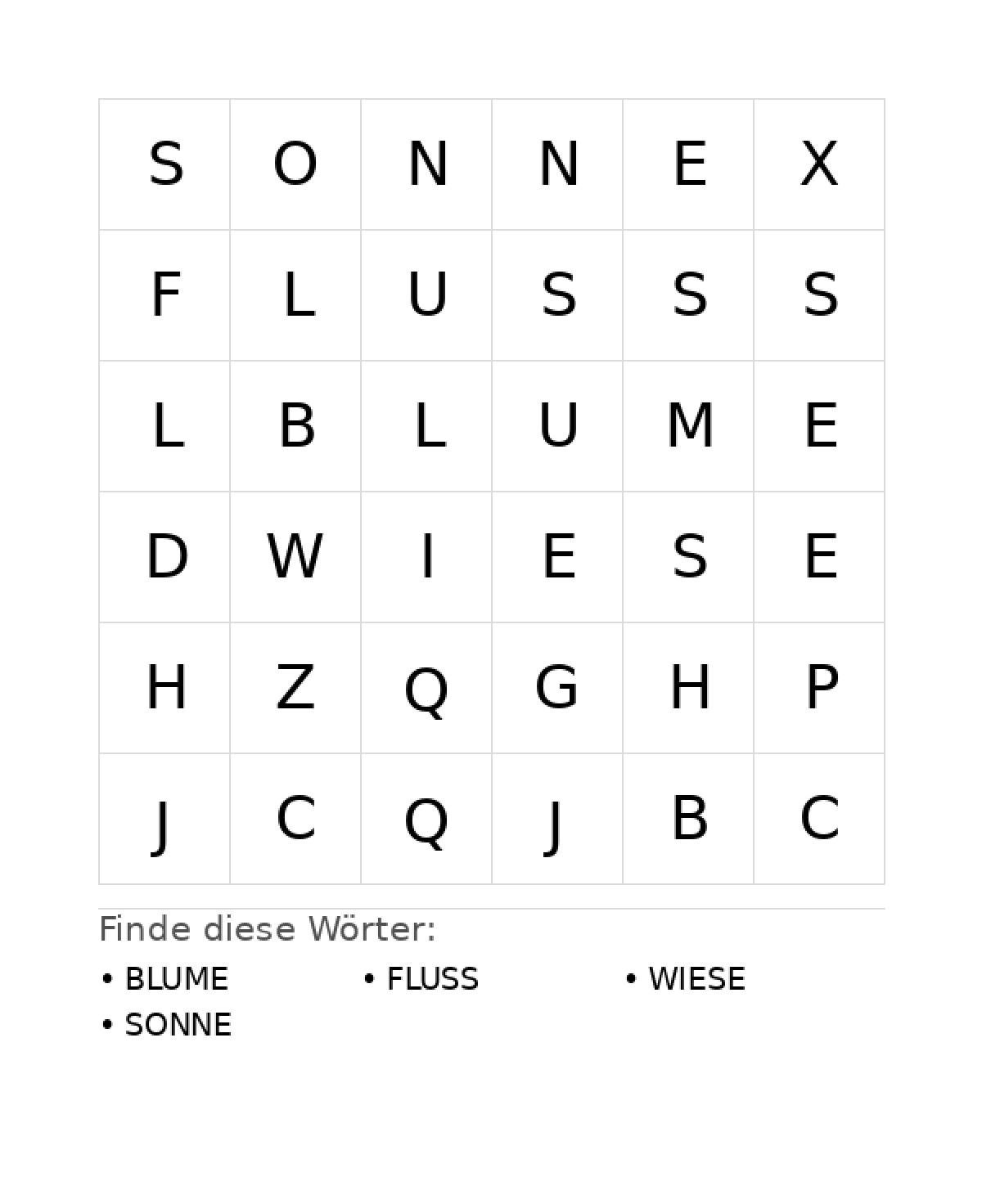 Wortsuchrätsel Wortsuchrätsel: Natur für Kleinkinder aus der Kategorie Wortsuchrätsel - kostenlos ausdrucken