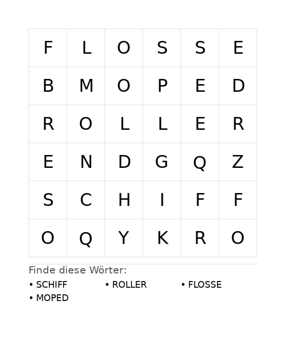 Wortsuchrätsel Wortsuchrätsel: Fahrzeuge für Kleinkinder aus der Kategorie Wortsuchrätsel - kostenlos ausdrucken