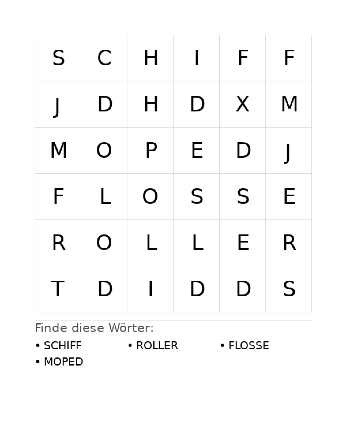 Wortsuchrätsel Wortsuchrätsel: Fahrzeuge für Kleinkinder aus der Kategorie Wortsuchrätsel - kostenlos ausdrucken