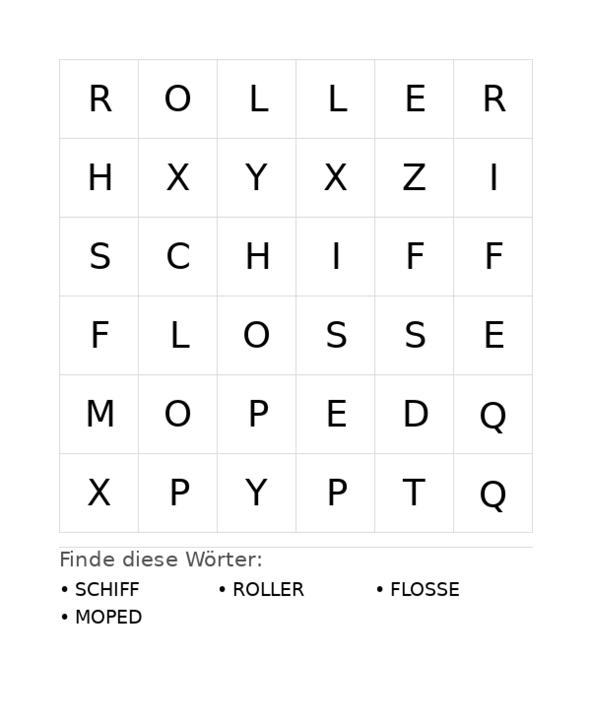 Wortsuchrätsel Wortsuchrätsel: Fahrzeuge für Kleinkinder aus der Kategorie Wortsuchrätsel - kostenlos ausdrucken