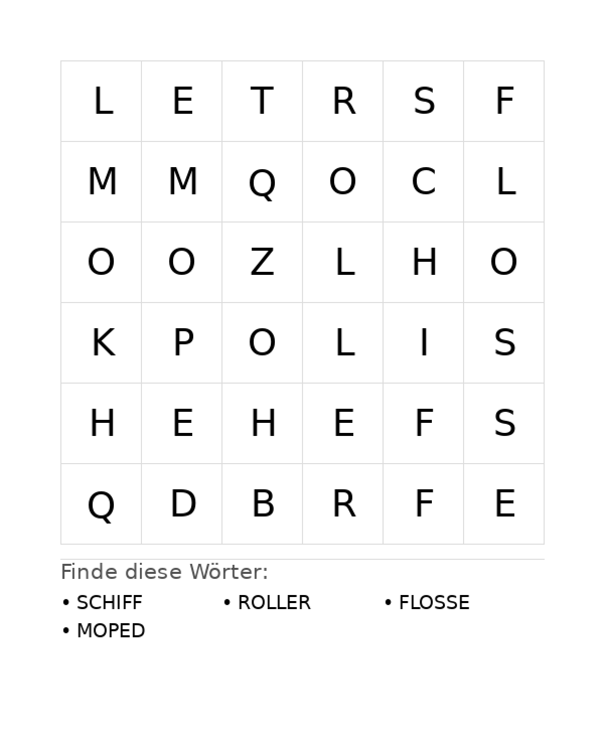 Wortsuchrätsel Wortsuchrätsel: Fahrzeuge für Kleinkinder aus der Kategorie Wortsuchrätsel - kostenlos ausdrucken
