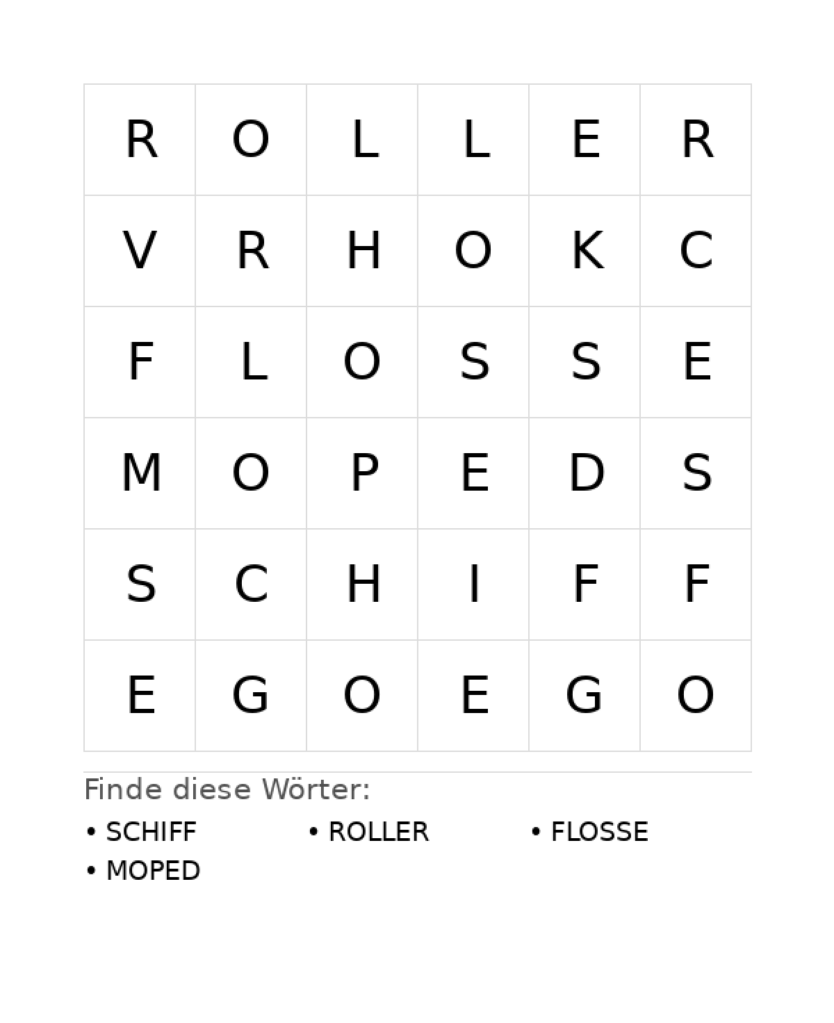 Wortsuchrätsel Wortsuchrätsel: Fahrzeuge für Kleinkinder aus der Kategorie Wortsuchrätsel - kostenlos ausdrucken