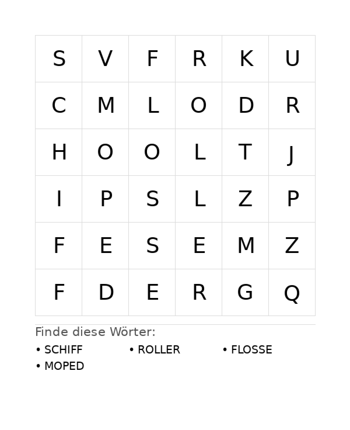 Wortsuchrätsel Wortsuchrätsel: Fahrzeuge für Kleinkinder aus der Kategorie Wortsuchrätsel - kostenlos ausdrucken