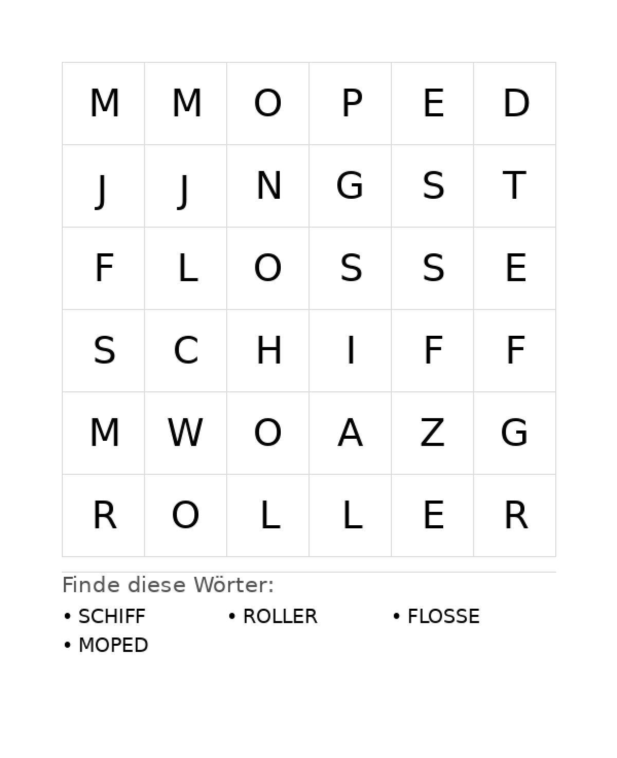 Wortsuchrätsel Wortsuchrätsel: Fahrzeuge für Kleinkinder aus der Kategorie Wortsuchrätsel - kostenlos ausdrucken